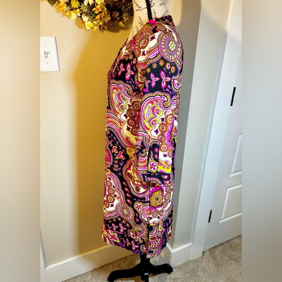 JUDE CONNALLY Megan V-Neck 3/4 Sleeve  Boysenberry Medallion Print Dress Sz S - Picture 6 of 11
